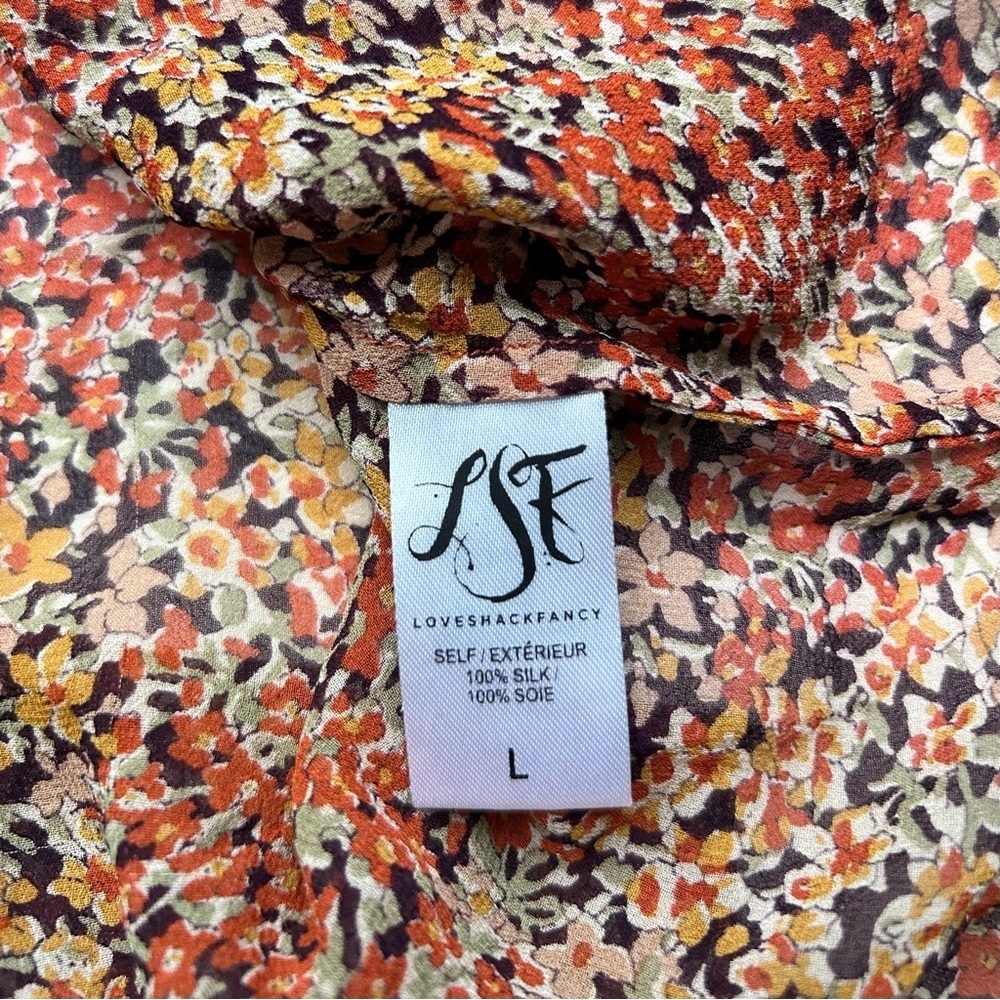 LoveShackFancy Silk Ruffle Floral Print Blouse top large - Picture 9 of 11
